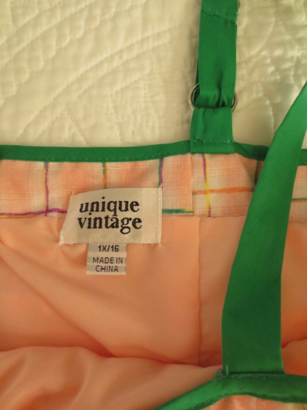 Unique Vintage Pink & Green Plaid Fit & Flare Cotton Dress - Picture 10 of 15